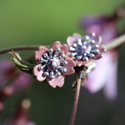 Pink cherry blossom studs, individually enamelled sterling silver flower earrings