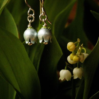 Lily of the valley earrings, individually shaped and enamelled sterling silver flower earrings