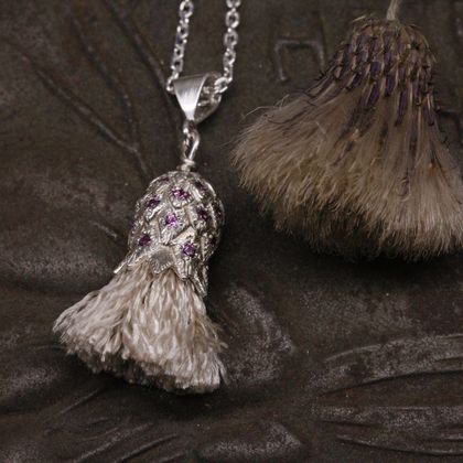 Thistle pendant with natural grape garnets