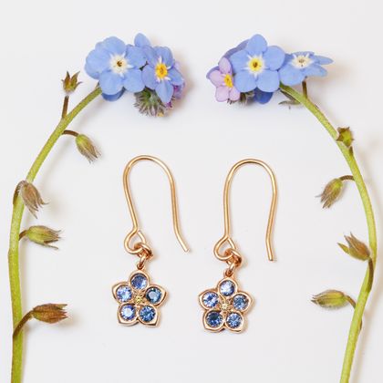 Solid rose gold and sapphire forget me not earrings