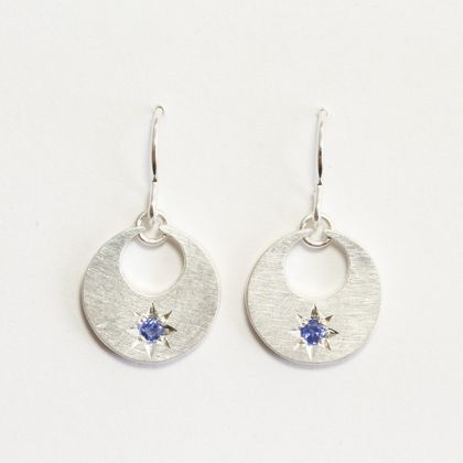 Sapphire star in moon earrings