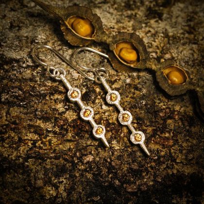 Yellow sapphire kōwhai seedpod long earrings