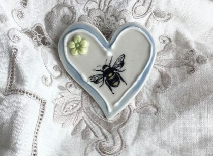 Ceramic Heart and Bee’s Brooch