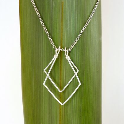 Double Geometric Ring Holder Necklace in Eco Silver