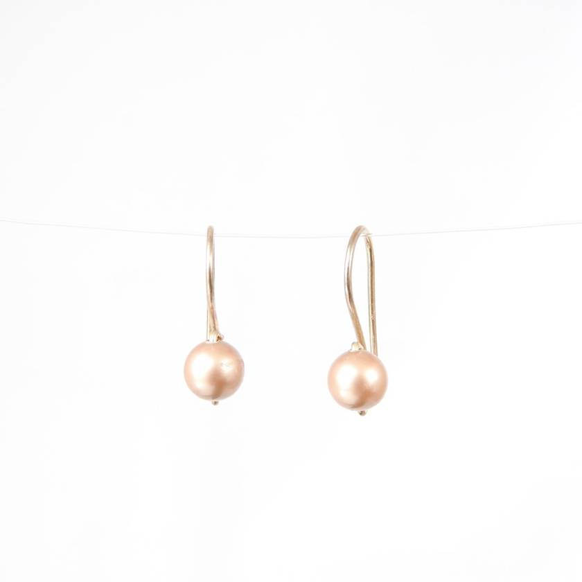 Small Drop Sleeper Earrings with Pink Champagne Swarovski Pearls in Eco ...