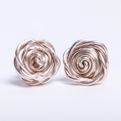 Rose stud earrings in recycled Sterling Silver 