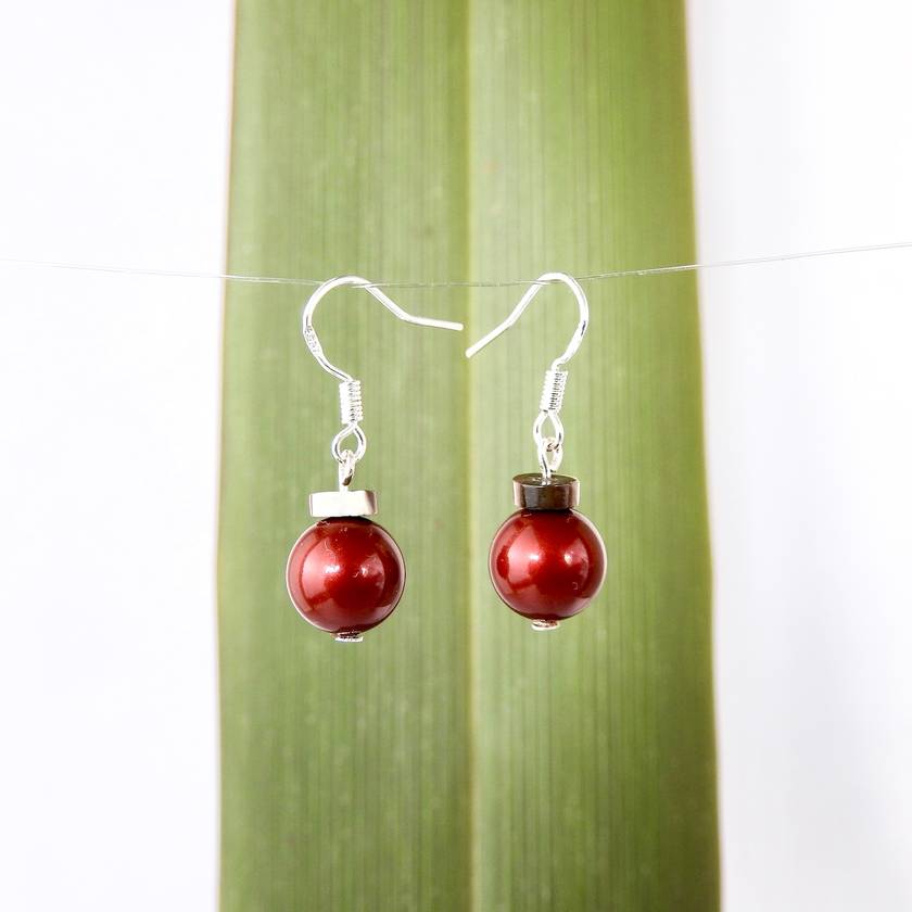 Christmas Bauble Earrings - Burgundy Swarovski Pearls | Felt
