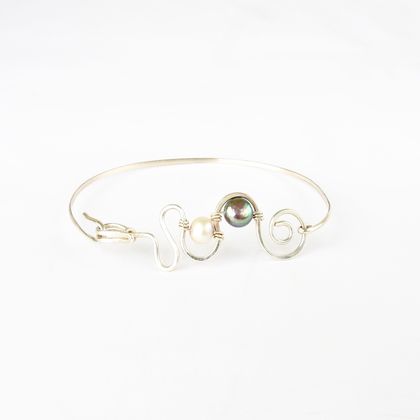 Freshwater Pearl Fidget Squiggle & Spiral Bangle in Eco Sterling Silver