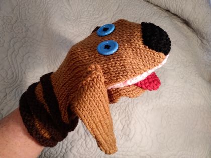 Knitted puppy handpuppet