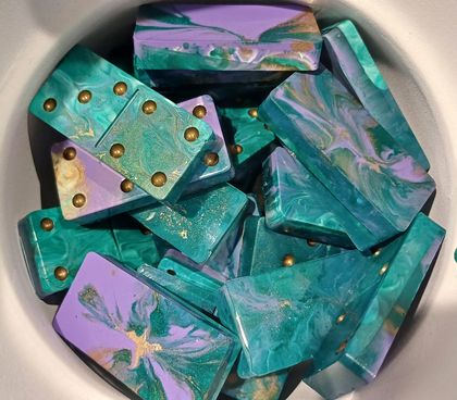 Handcrafted Resin Dominoes - green, lilac, gold