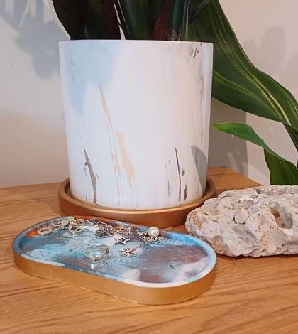 Handcrafted Resin Trinket Tray - blue and metallic