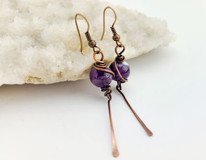 Amethyst and copper earrings 