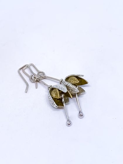 Stylised Fuchsia Flower Pendant Earrings in Sterling Silver + Bronze