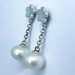 Flower Studs with Large White Freshwater Pearl Dangles in Fine and Sterling Silver 