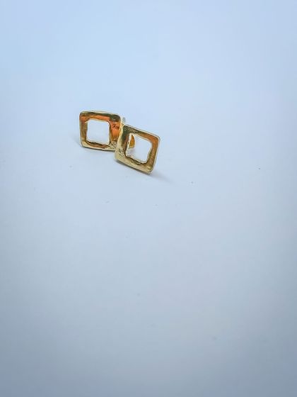 Modernist Earrings No. 5a – Geometric Cutout Square Stud Earrings in 18ct Gold Plate
