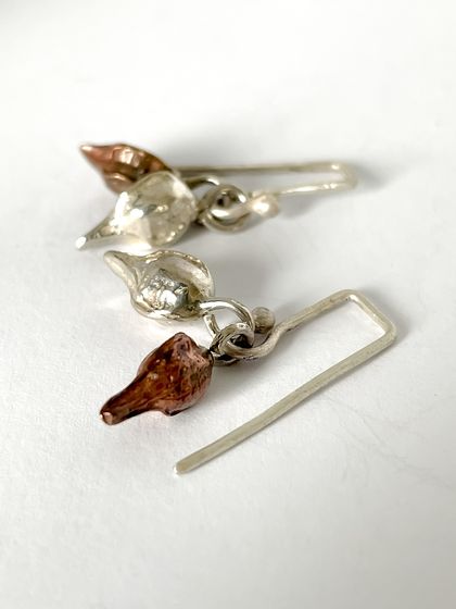 Kowhai Pod Charm Earrings | Short | Sterling Silver + Bronze