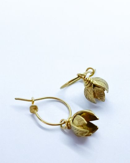 Golden Flower charm Hoop earrings - 18ct Gold Plate