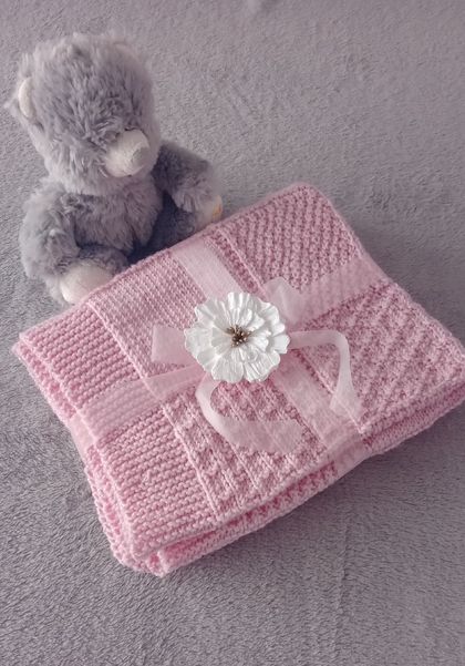 100% NZ Merino Hand Knitted Baby Blanket