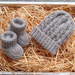 100% Merino Hand Knitted Beanie & Booties 0-3 Months- Latte