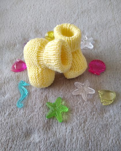 100% Merino Knitted Booties-0-3 months -Lemon