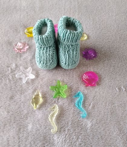 100% Merino Knitted Booties-0-3 months -Sage
