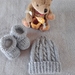 100% Merino Hand Knitted Beanie & Booties 0-3 Months- Marble Grey