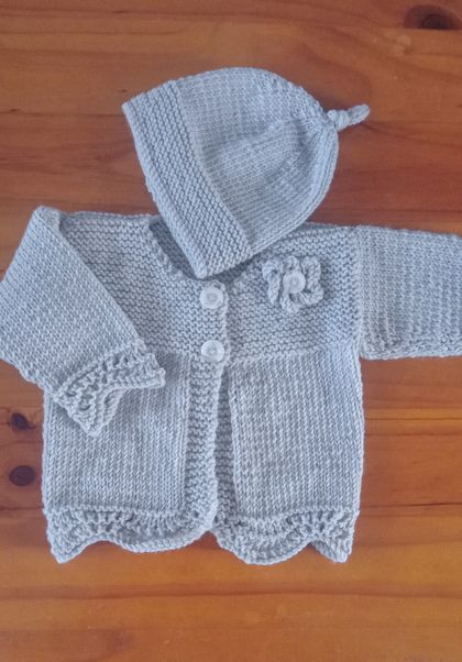NZ Merino Hand Knitted Jacket & Hat 0-3 Months
