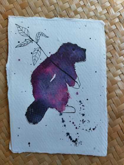 Original pen & watercolour Beaver