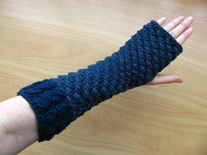 Dark blue extra long fingerless gloves