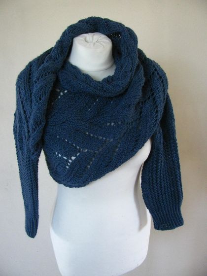 Dusky blue Alpaca laced wrap with sleeves