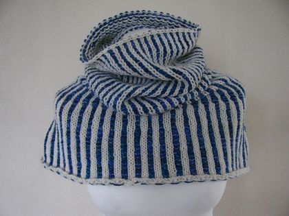 Blue and purple with white stripes knitted Cowl