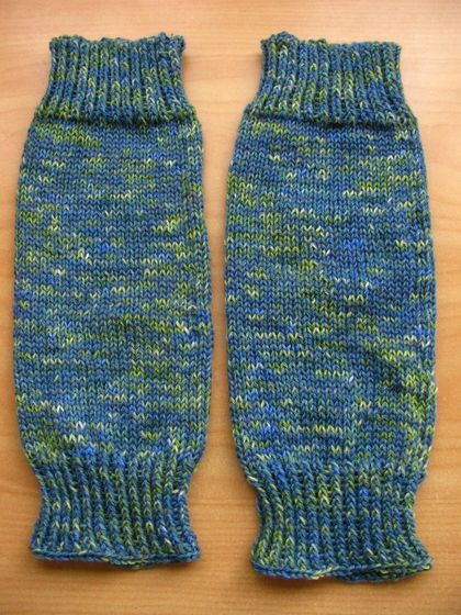 Green and blue knit legwarmers