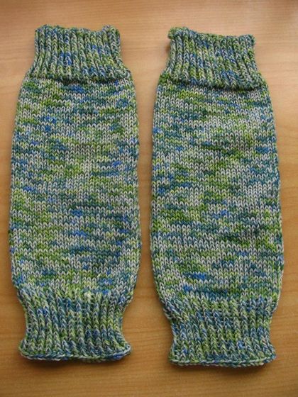 Light green and blue knit legwarmers