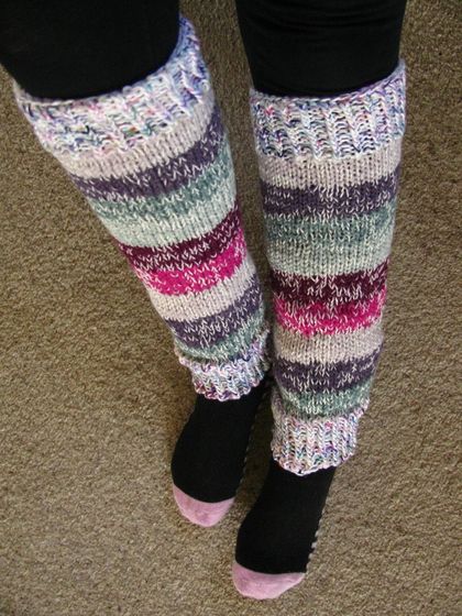 Pinks, purples and greens knit legwarmers