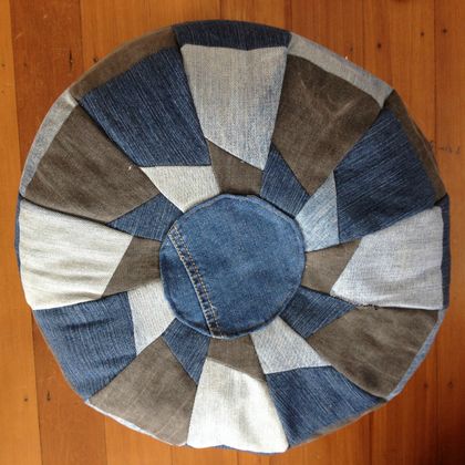 Post friendly denim Ottoman, Pouf, Floor cushion Cover with zip