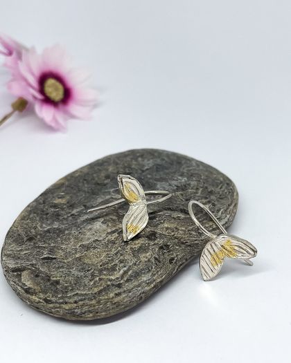 Double Leaf Dangle Earrings in Sterling Silver + 24ct Gold Leaf