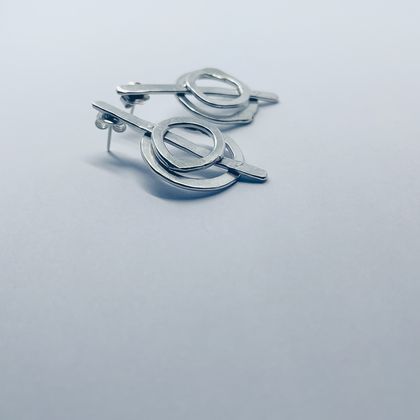 Abstract Double Circle Earrings in Sterling Silver