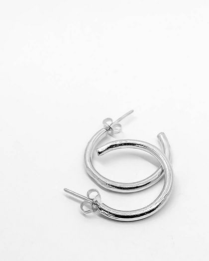 Silver Organic Hoop Stud Earrings