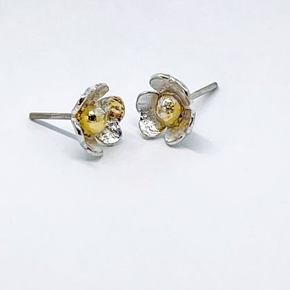 Flower Stud Earrings - Sterling Silver + 24ct Gold leaf