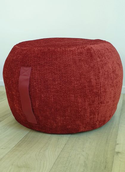 ottoman pouf, russet red chenille pouf, red round pouf, beanbag pouf, bean bag ottoman, garnet red pouffe, red ottoman pouf, round pouffe