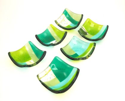 Geometric Fused Glass Dishes - Green