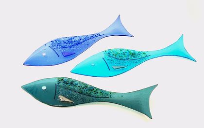 Rainbow Reef - Wall Mounted Fused Glass Fish - Blues