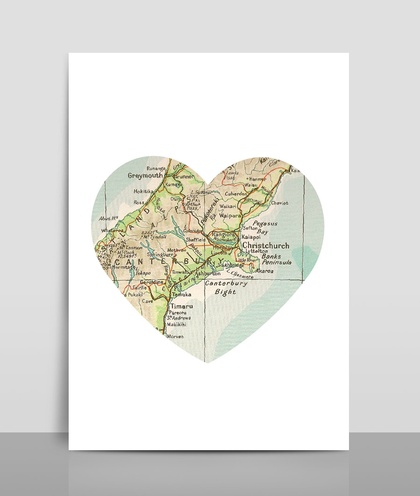 Map Heart Print A4 - Map 2