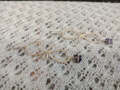 Sterling silver twist earrings with iolite beads