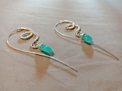 Sterling silver wire wrapped earrings with aqua quartz beads