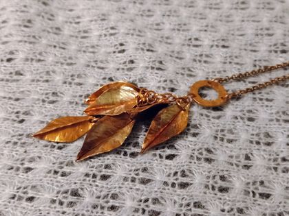 Fold formed leaf necklace with freshwater pearls