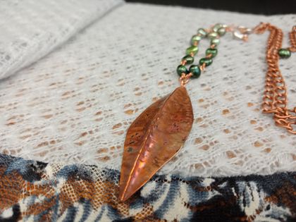 Fold formed copper leaf necklace