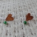 Copper heart stud earrings with jade beads