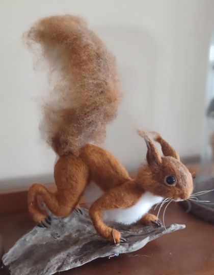 Red Squirrel on Wood - needle felted. 