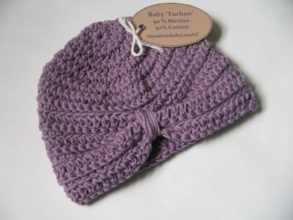 Baby Turban, newborn, merino/cotton, lavender